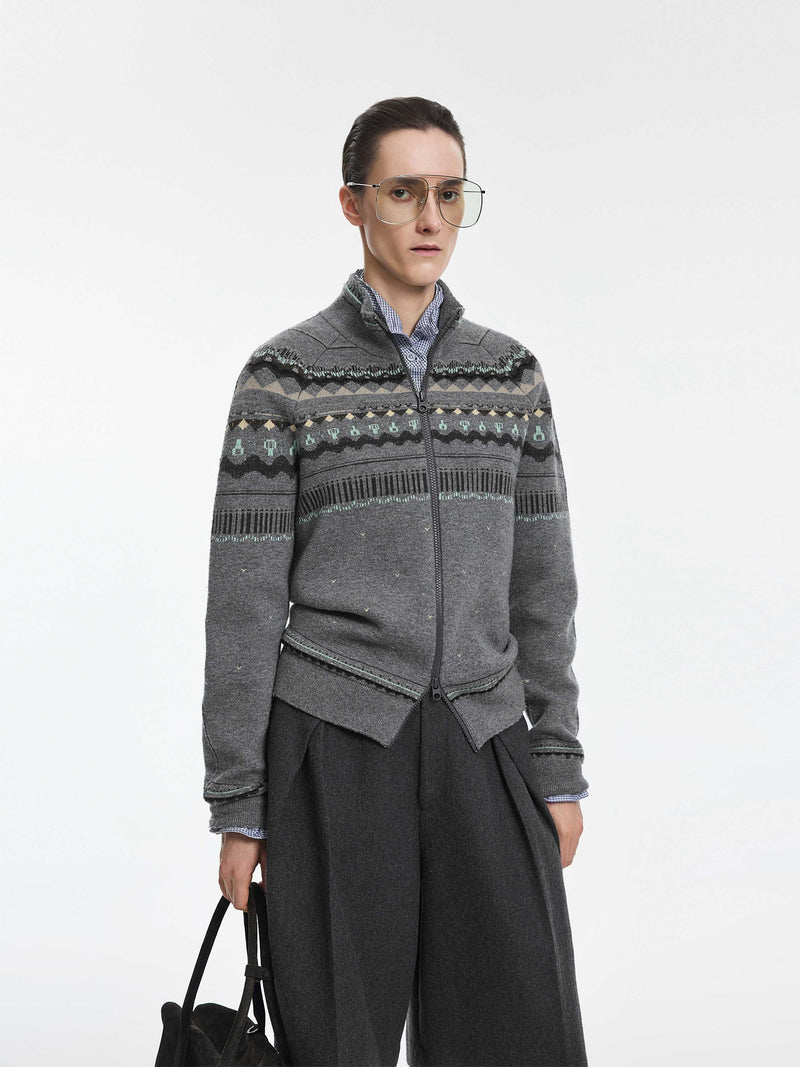 Cardigan / JNBY Merino Wool Cashmere Blend Jacquard Grey Mix-2