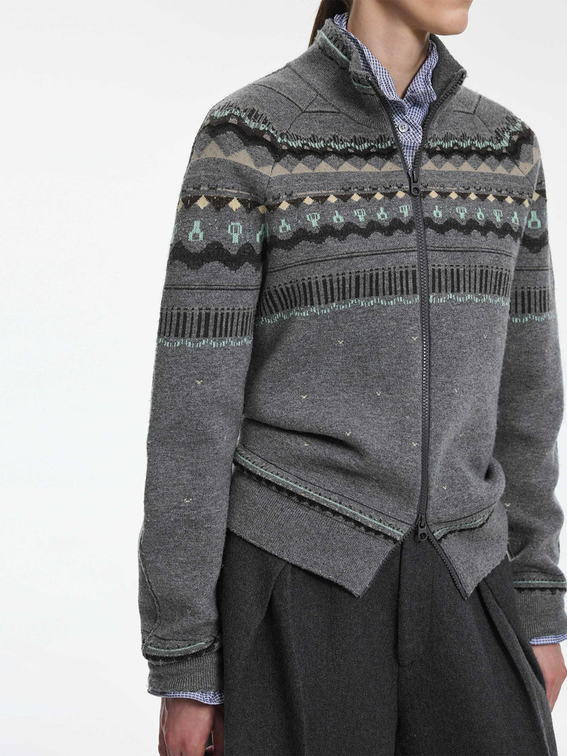 Cardigan / JNBY Merino Wool Cashmere Blend Jacquard Grey Mix-2