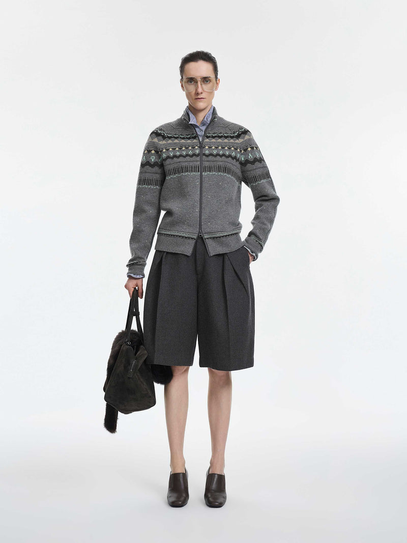 Cardigan / JNBY Merino Wool Cashmere Blend Jacquard Grey Mix-2