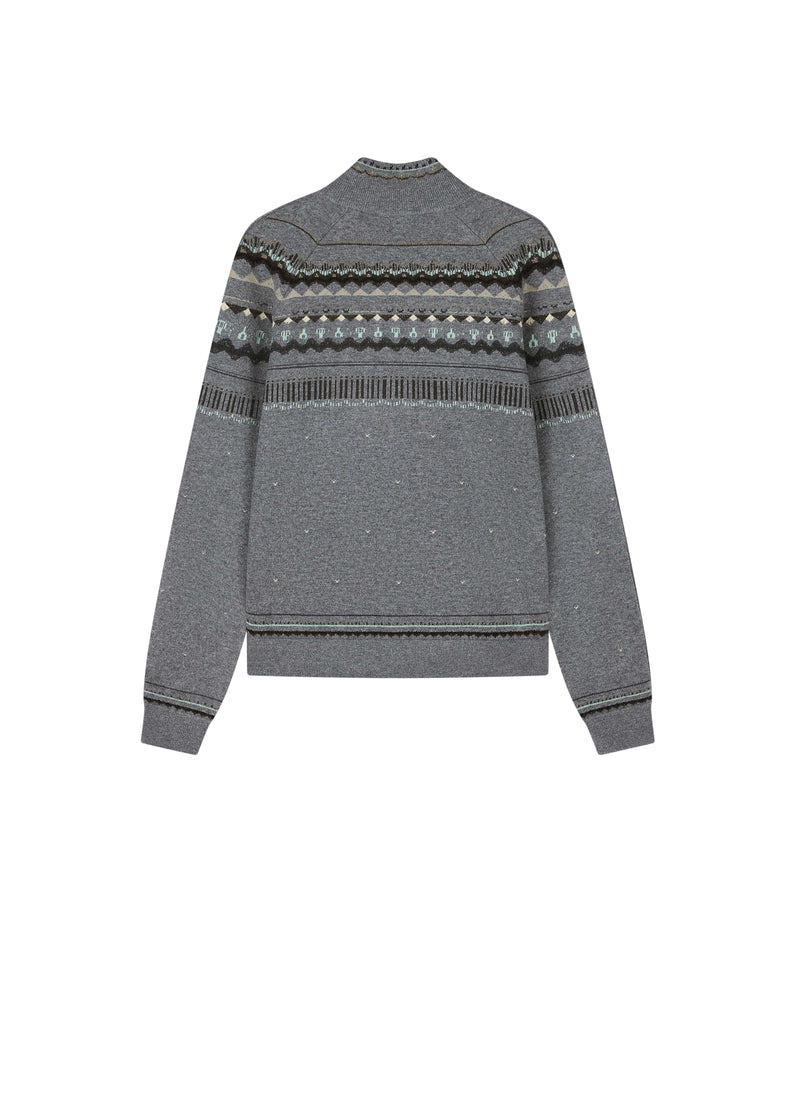 Cardigan / JNBY Merino Wool Cashmere Blend Jacquard Grey Mix-2