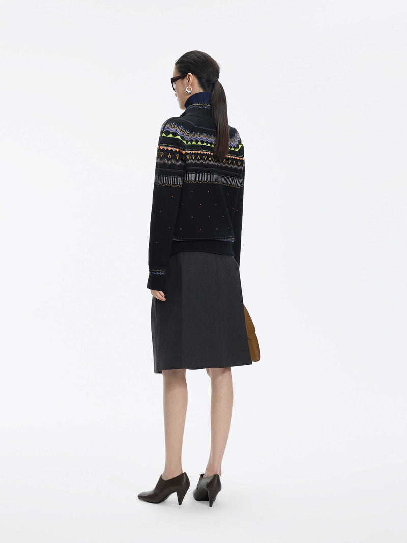 Cardigan / JNBY Merino Wool Cashmere Blend Jacquard Navy Mix-1