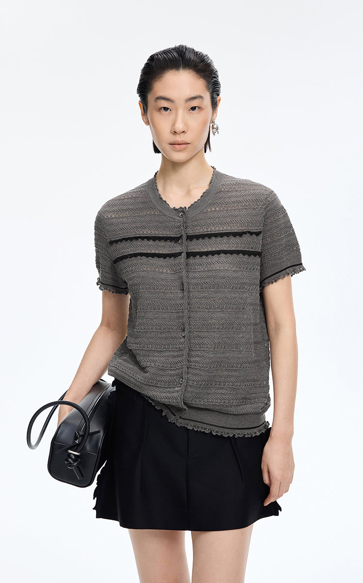 Cardigan / JNBY Open-Knit Cotton Cropped Cardigan Mid Grey Marl-2
