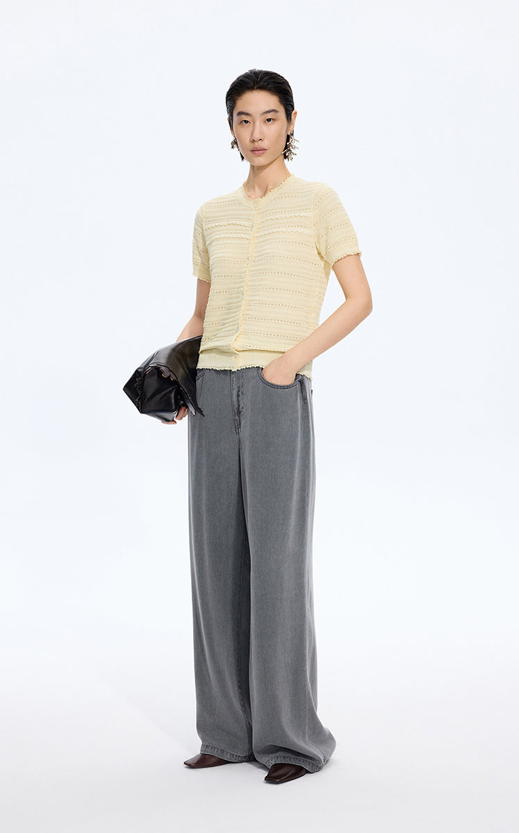 Cardigan / JNBY Open-Knit Cotton Cropped Cardigan Cream-1