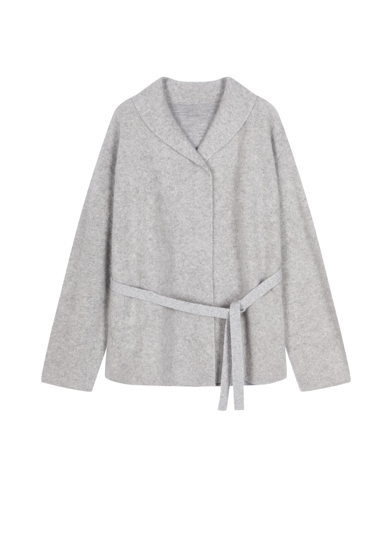 Cardigan / JNBY Wool Cashmere Blend Jacquard Open Front Sweater Light Heather Gray-2