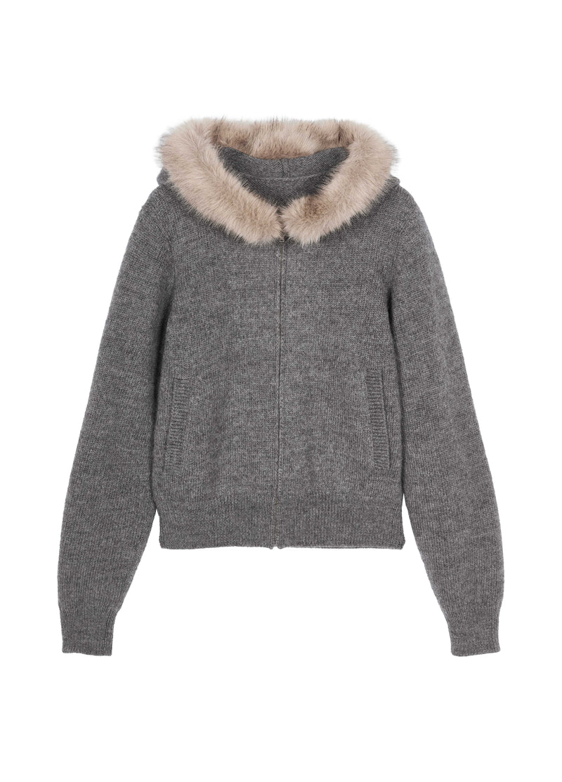 Cardigan / JNBY Wool Hooded Cropped Sweater Medium Heather Grey-2