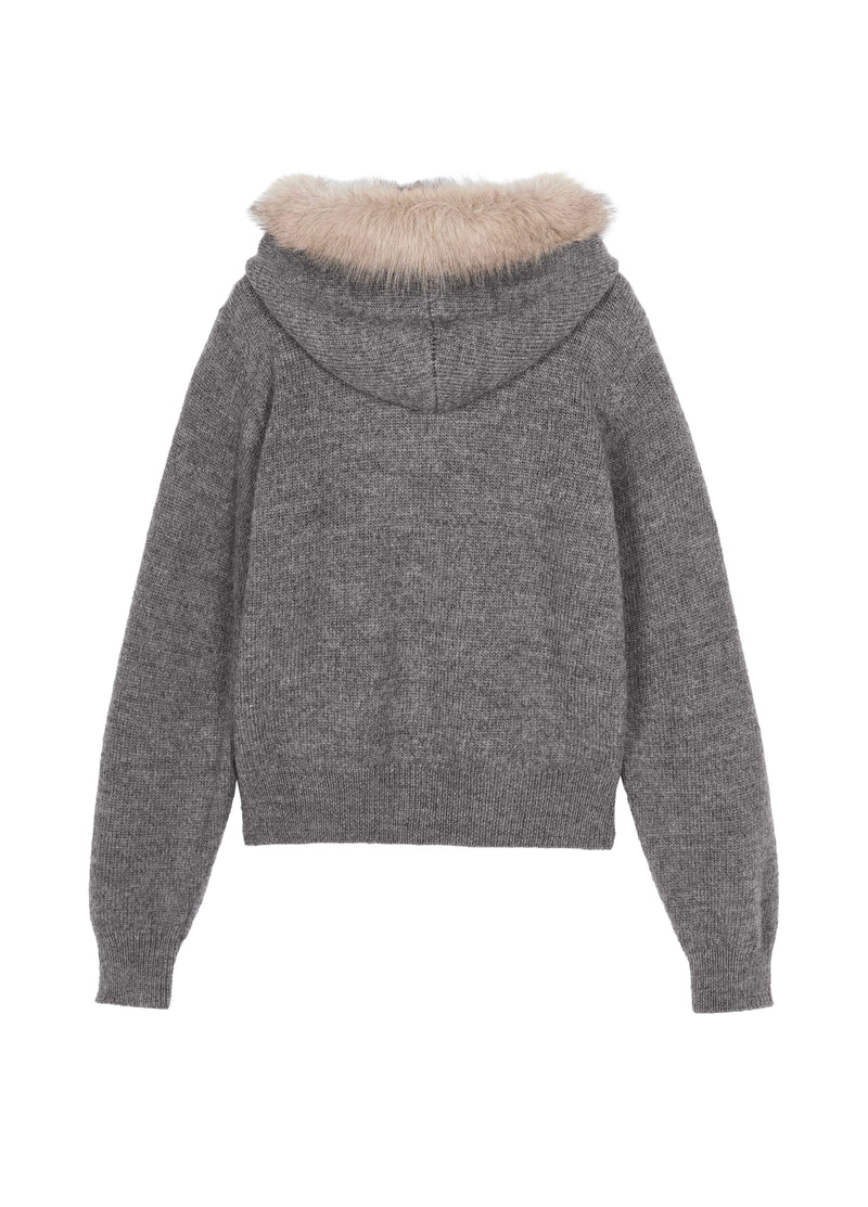Cardigan / JNBY Wool Hooded Cropped Sweater Medium Heather Grey-2