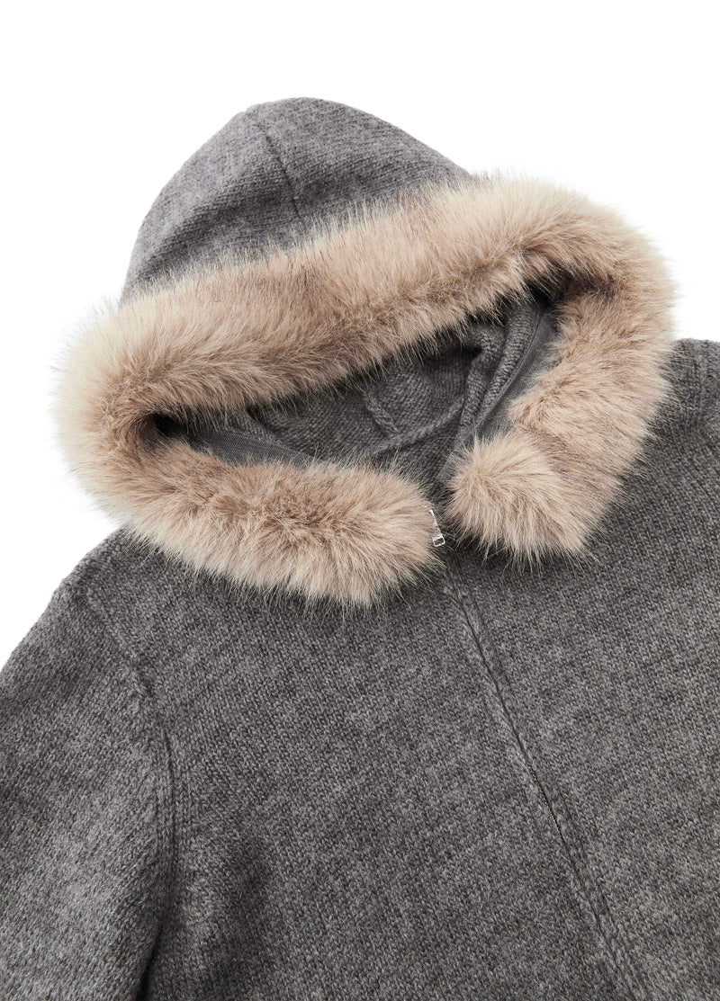 Cardigan / JNBY Wool Hooded Cropped Sweater Medium Heather Grey-2