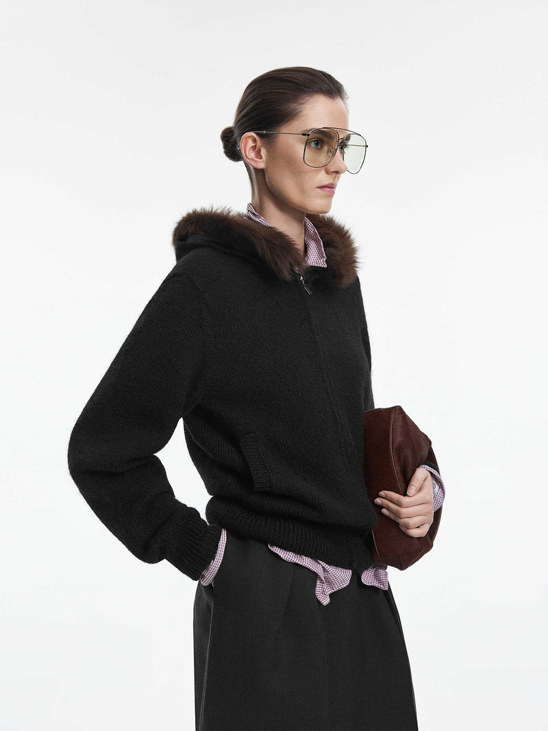 Cardigan / JNBY Wool Hooded Cropped Sweater Black-1