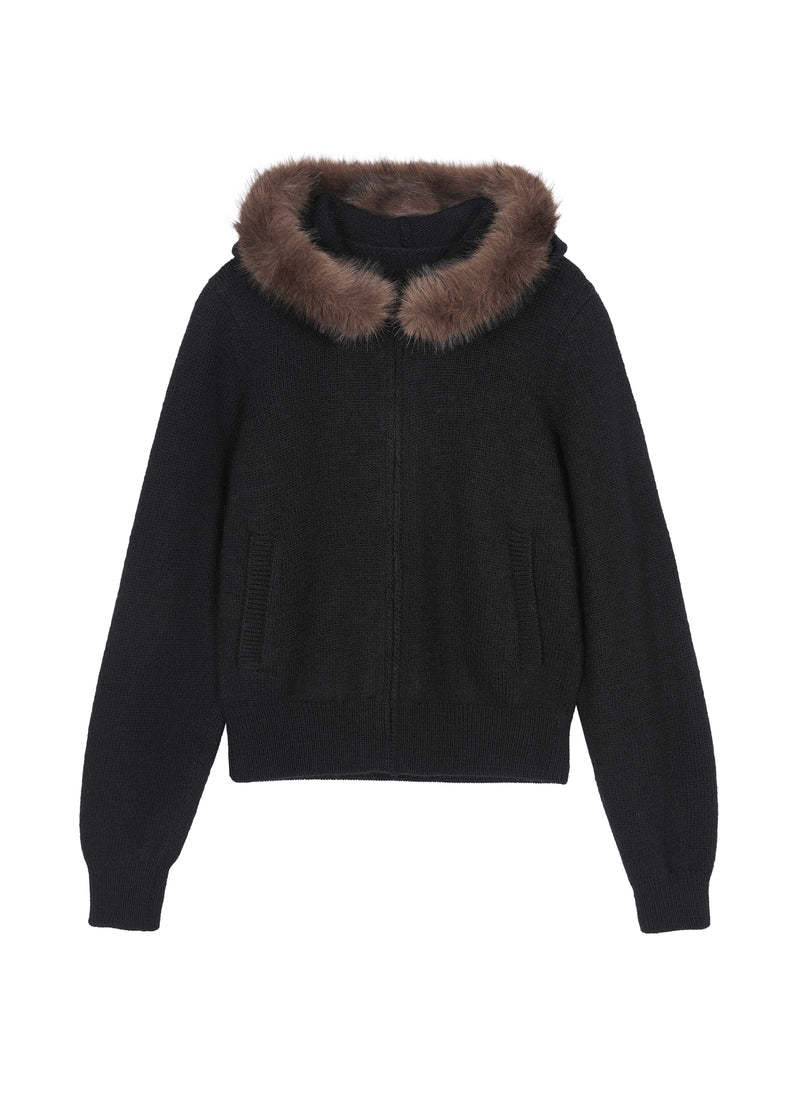 Cardigan / JNBY Wool Hooded Cropped Sweater Black-1