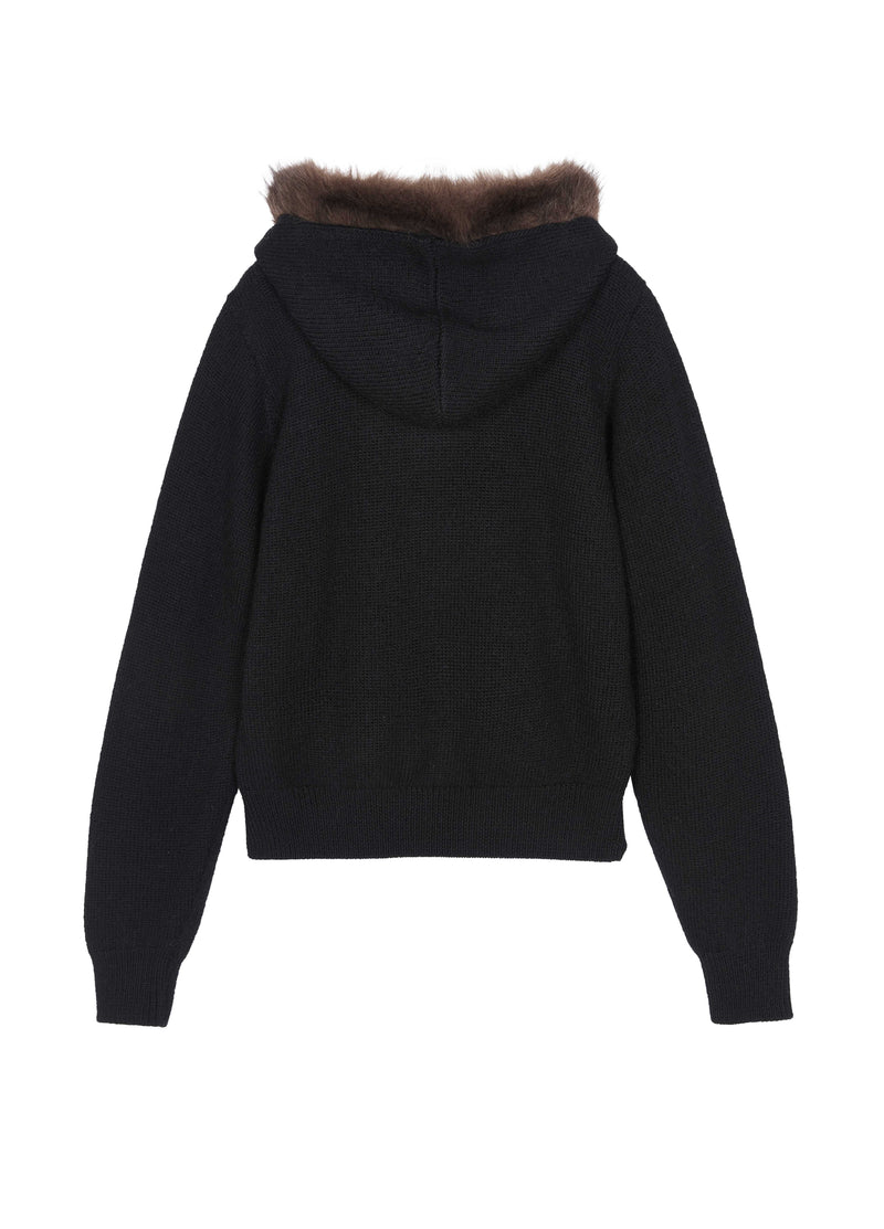Cardigan / JNBY Wool Hooded Cropped Sweater Black-1