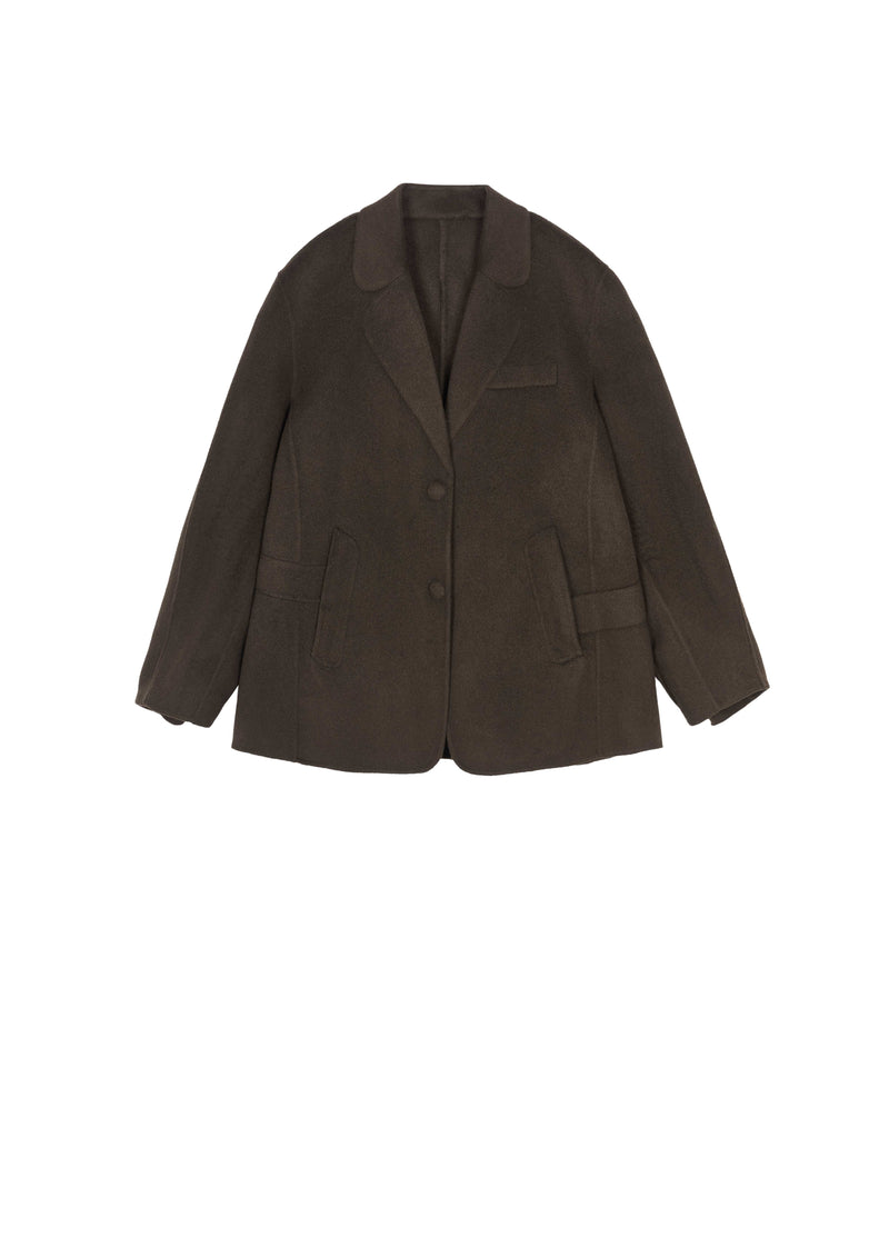 Coat / JNBY Oversized Wool Double-Face Blazer Dark Brown Green-2