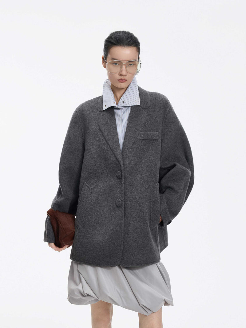 Coat / JNBY Oversized Wool Double-Face Blazer Heather Grey-1
