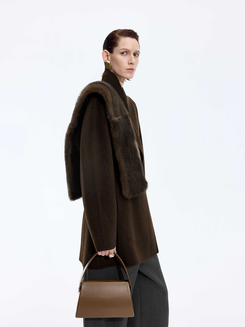 Coat / JNBY Wool Double-Faced X-Silhouette Coat Dark brown green-2