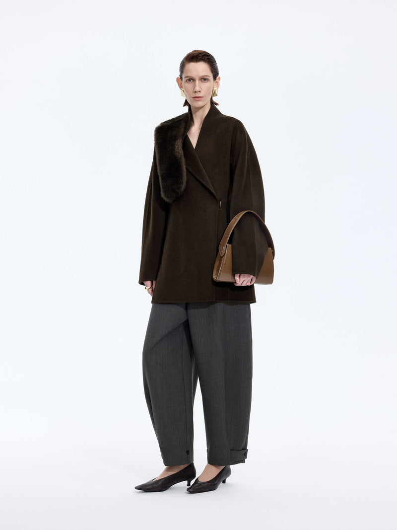 Coat / JNBY Wool Double-Faced X-Silhouette Coat Dark brown green-2
