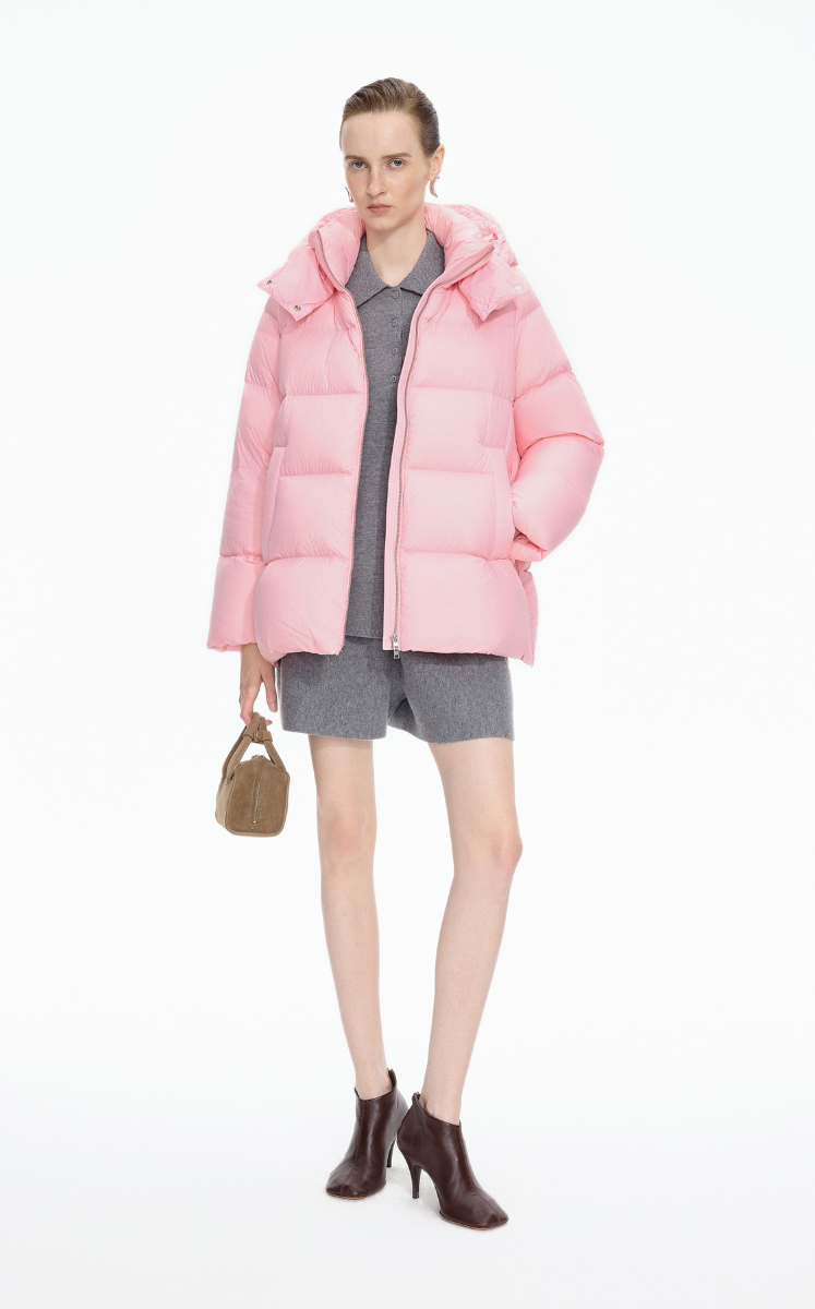 Down Coat / JNBY A-Line Detachable Hooded Down Coat Pink