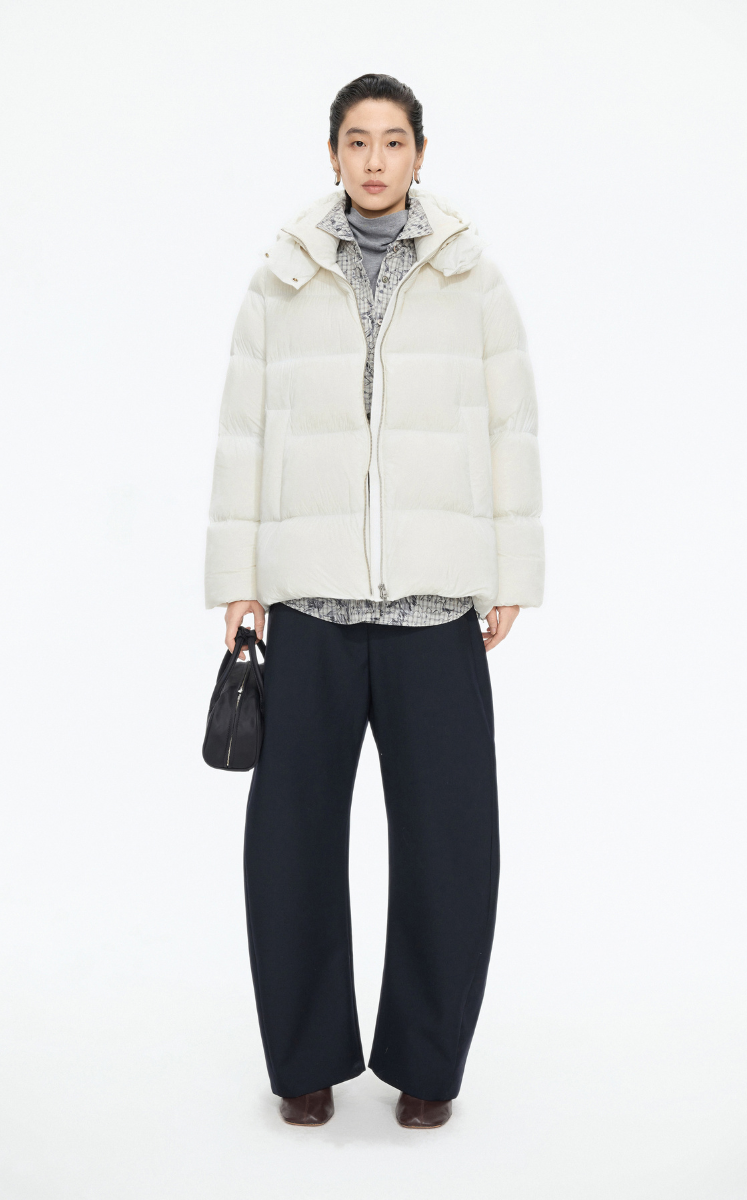 Down Coat / JNBY A-Line Detachable Hooded Down Coat White