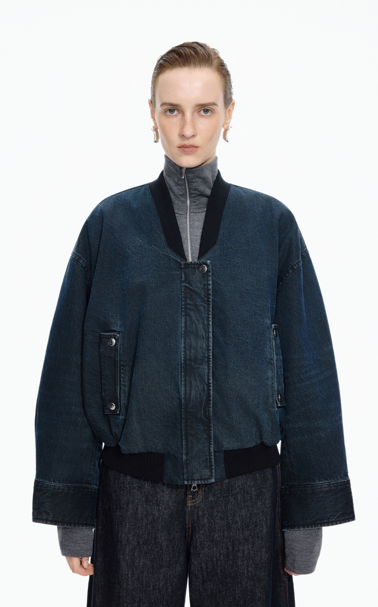 Down Coat / JNBY Denim texture Cropped Bomber Down Coat