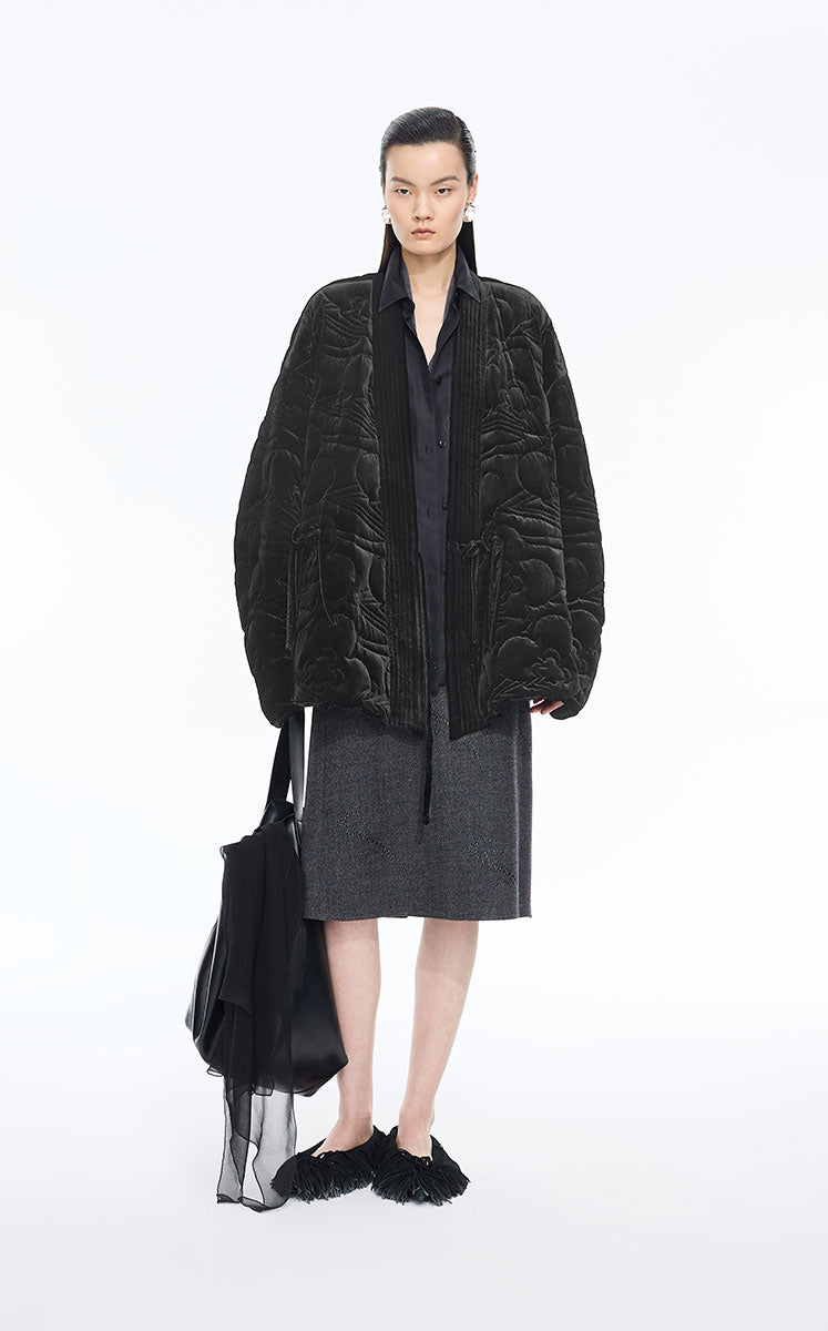 Down Coat / JNBY Oversized Cinched Mid-Length Down Coat Black