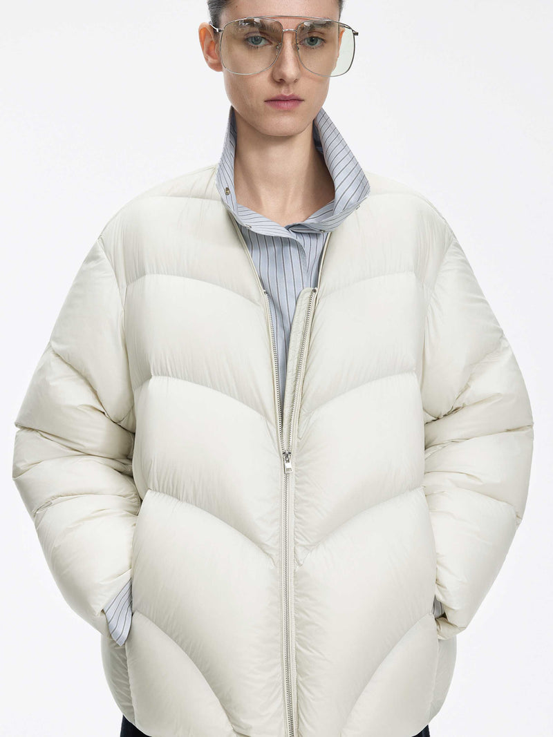 Down Jacket / JNBY 90% White Duck Down V-Neck Puffer Cool Grey White-2