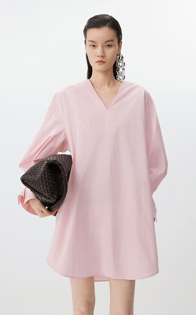 Dress / JNBY Cotton Long Sleeve Shirt Dress Pink
