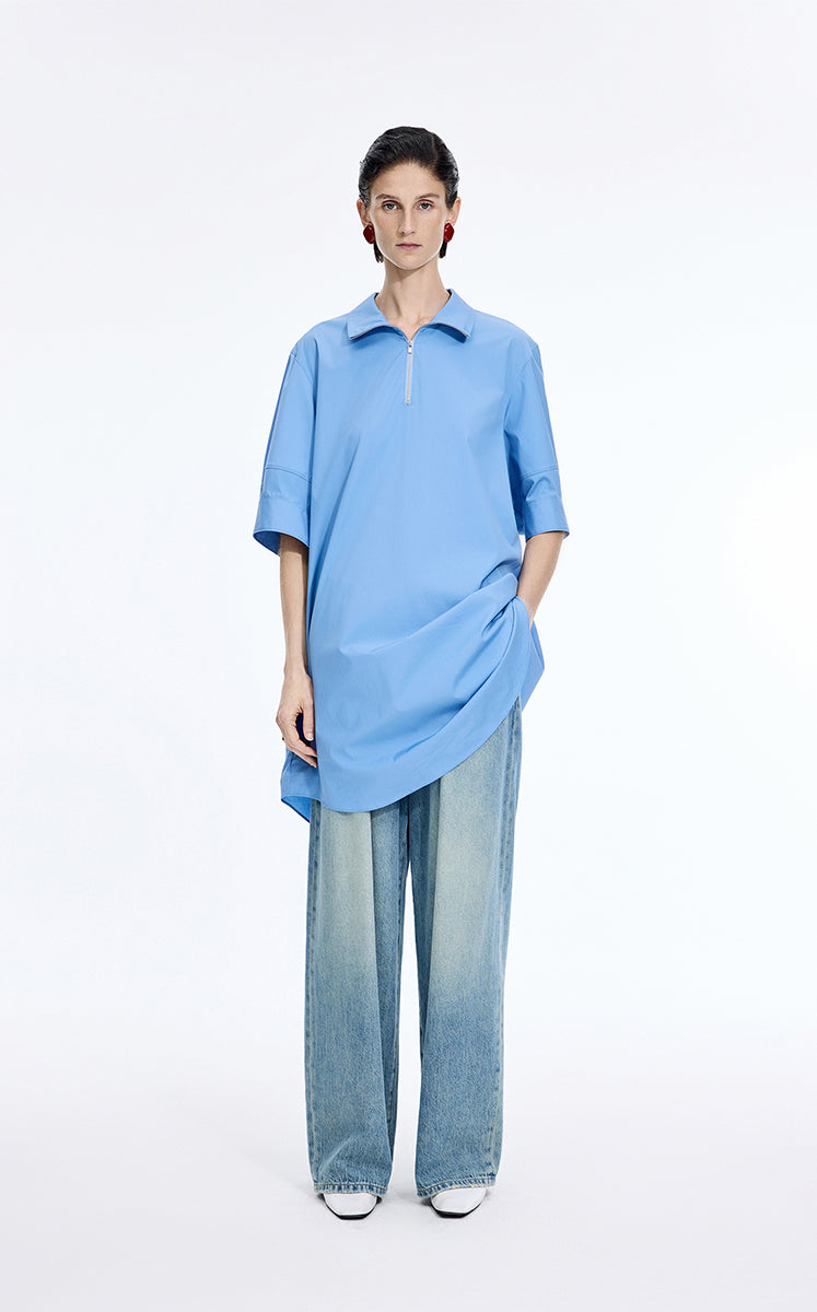 Dress / JNBY Cotton Poplin Twist-Hem Midi Dress Light Blue