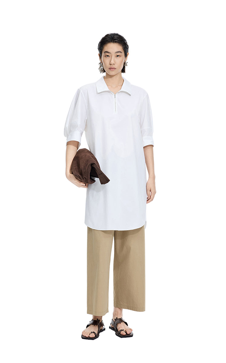 Dress / JNBY Cotton Poplin Twist-Hem Midi Dress Ecru