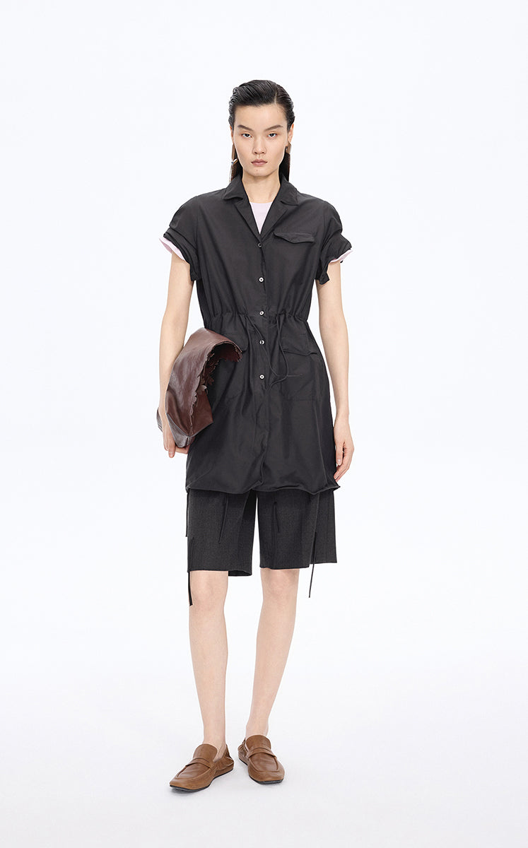 Dress / JNBY Cotton Silk A-Line Short Sleeve Dress Black