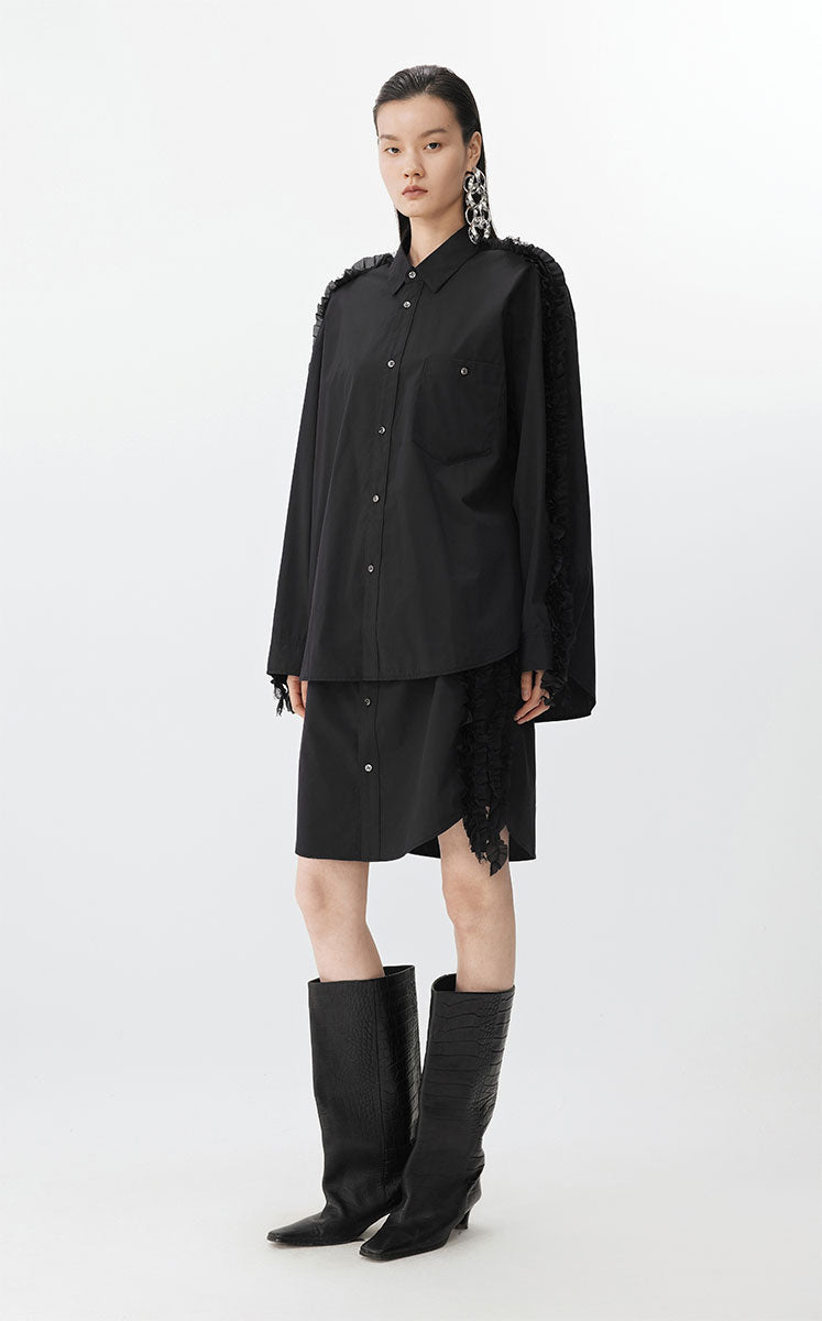 Dress / JNBY Floral Pinstripe Long Sleeve Dress Black