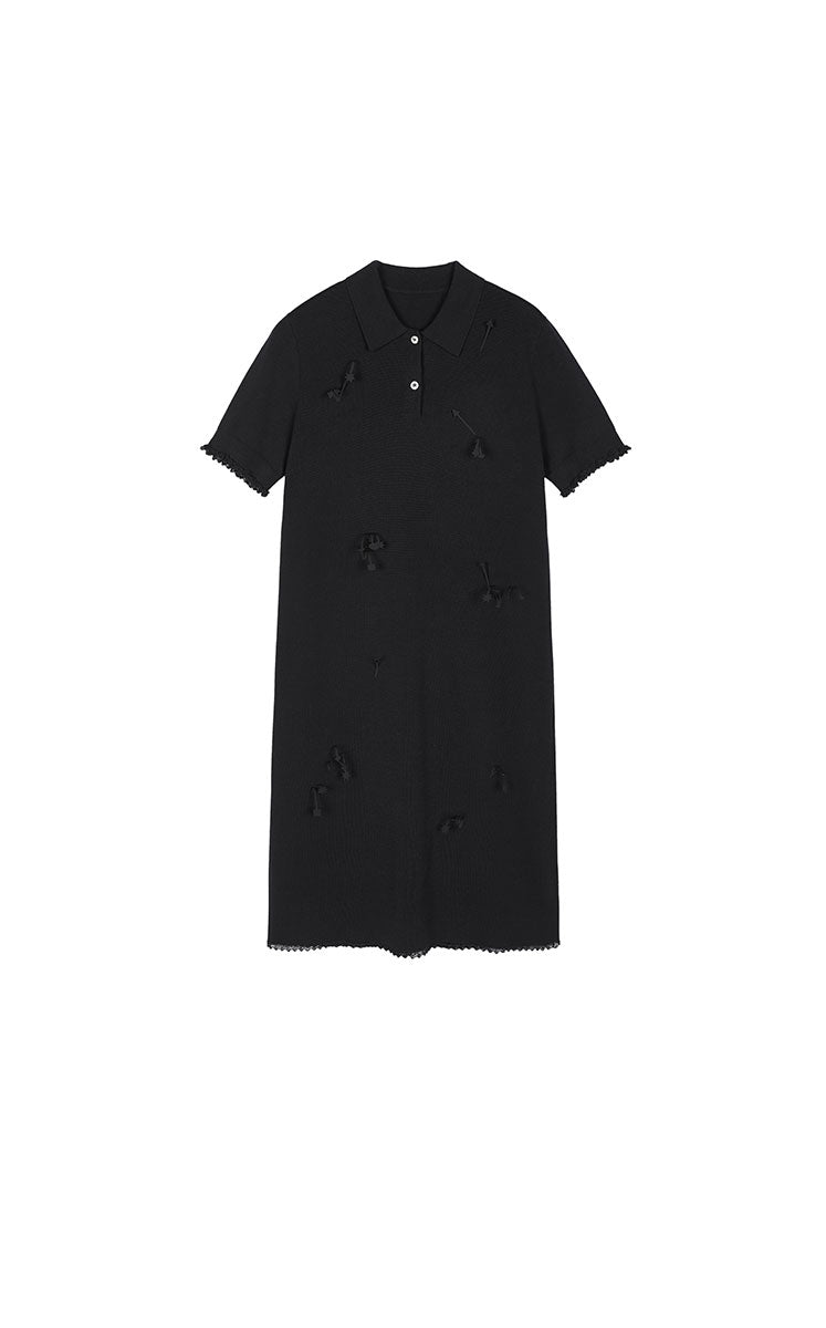 Dress / JNBY H-Line Cotton 3D Floral Tassels Dress