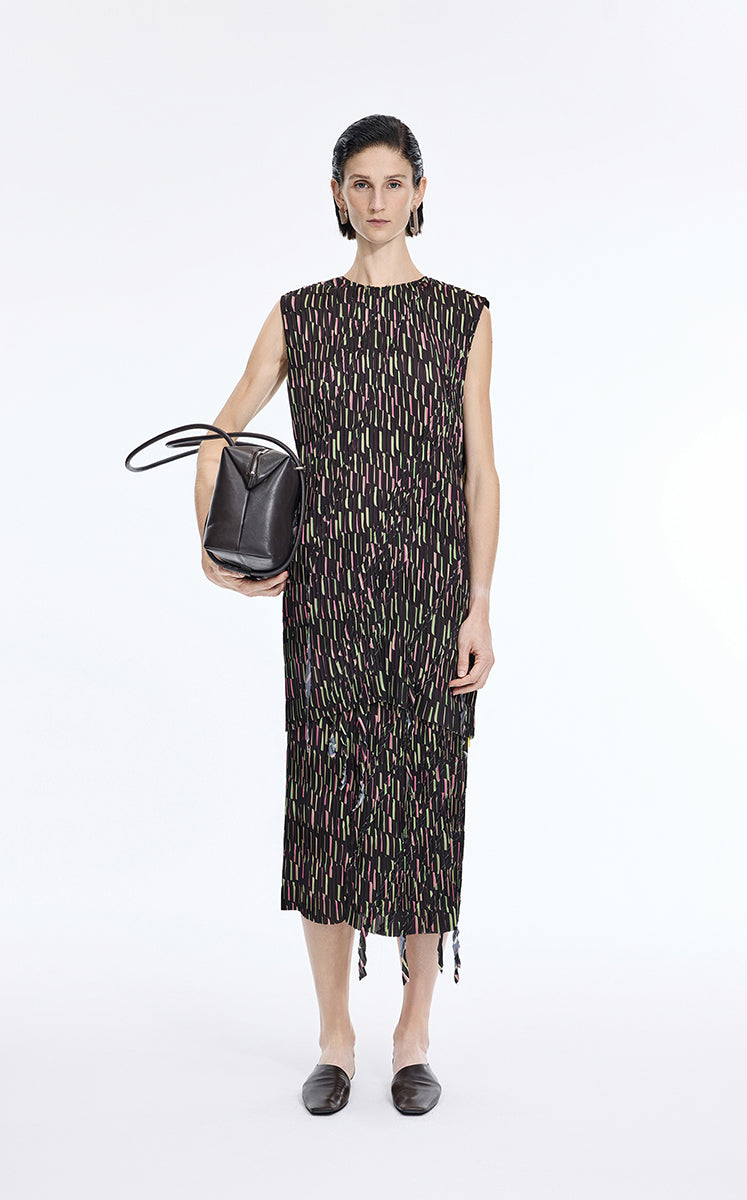 Dress / JNBY Pleated Fringe Hem Sleeveless Mini Dress Black Marl