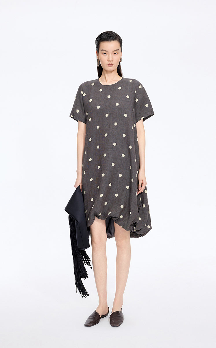 Dress / JNBY Polka Dots Linen O-Shape Dress Dark Brown Marl