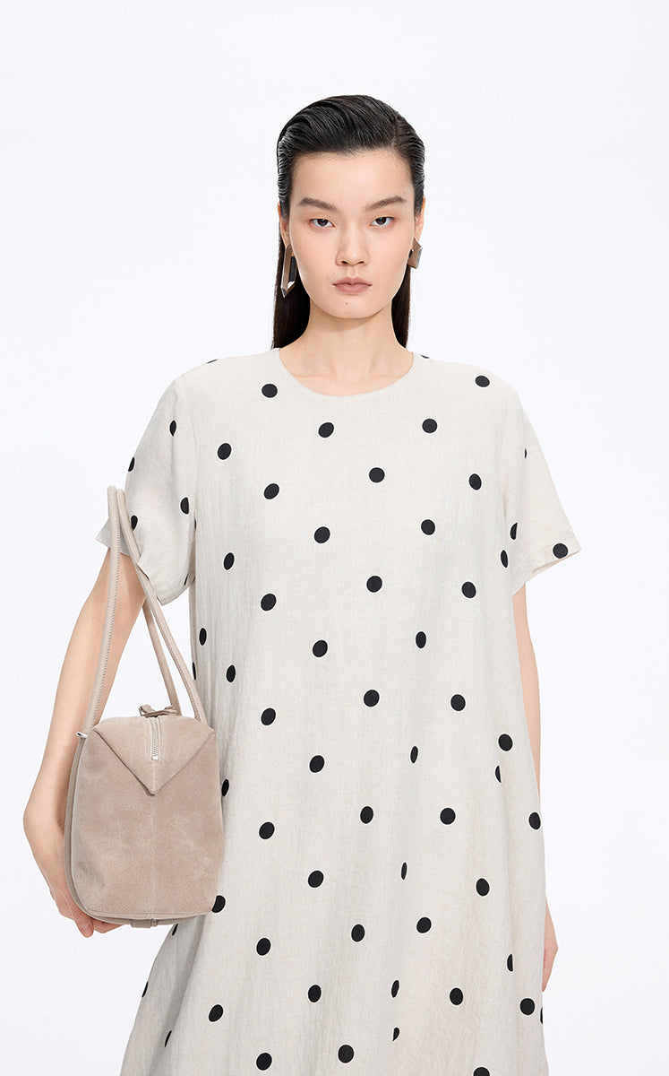 Dress / JNBY Polka Dots Linen O-Shape Dress