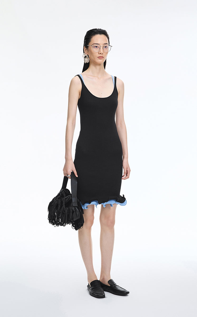 Dress / JNBY Ribbed Knit Strappy Slim Mini Dress Black