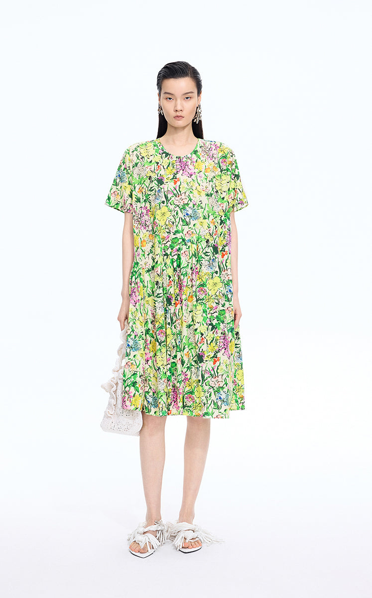 Dress / JNBY Watercolor Floral A-Line Dress Green