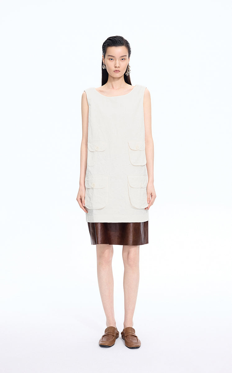Dress / JNBY Hidden Floral Embroidered Cotton Sleeveless Dress Light Beige