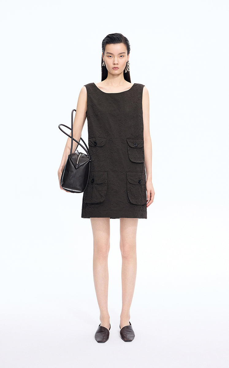 Dress / JNBY Hidden Floral Embroidered Cotton Sleeveless Dress Dark Taupe