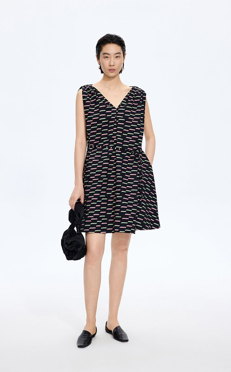 Dress / JNBY Pop Stripe Sleeveless Dress Black Marl