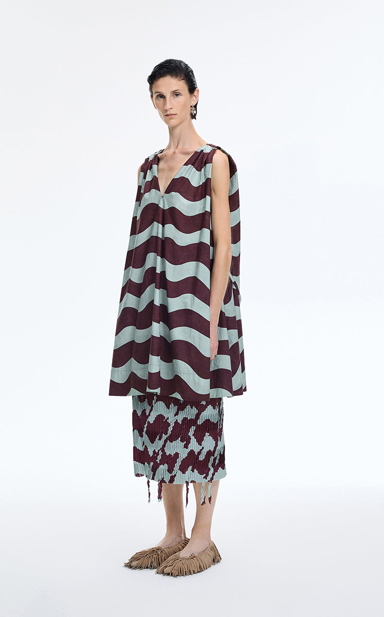 Dress / JNBY Pop Stripe Sleeveless Dress Olive Brown