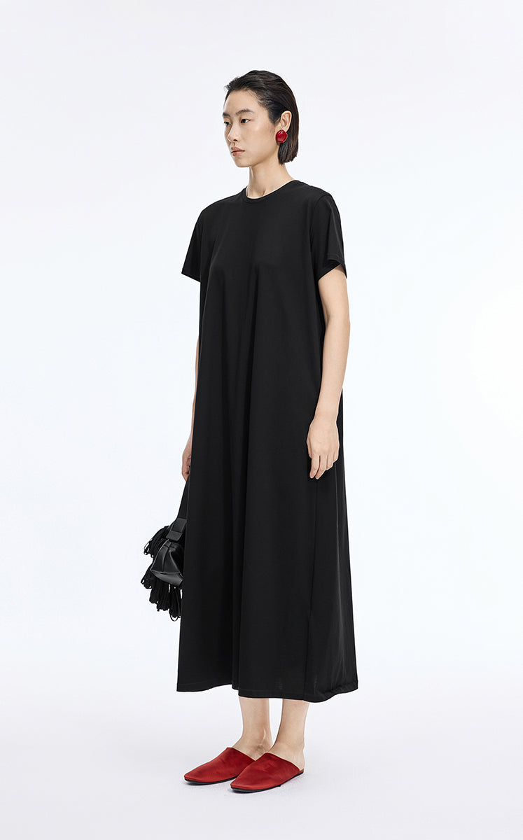 Dress / JNBY Cotton A-Line Short Sleeve Dress Black-2