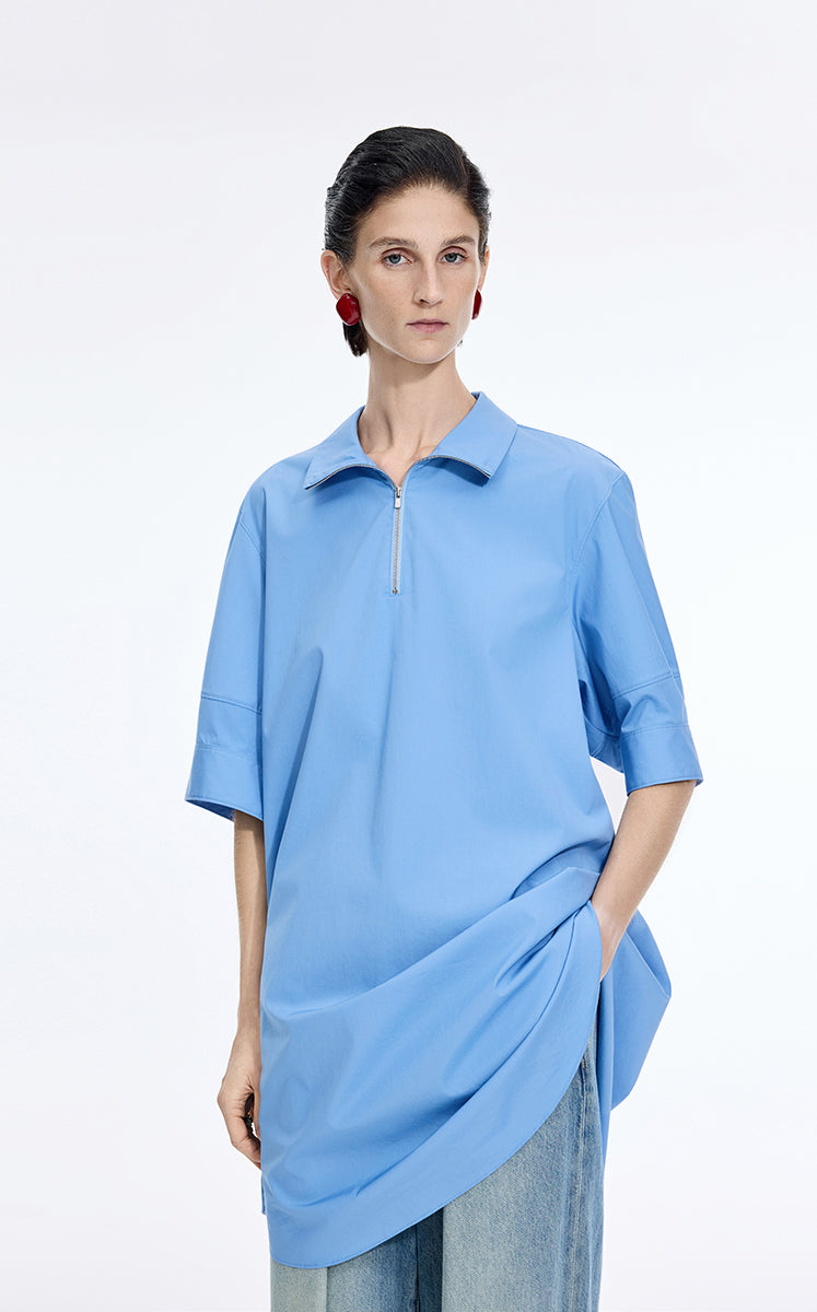 Dress / JNBY Cotton Poplin Twist-Hem Midi Dress Light Blue-1