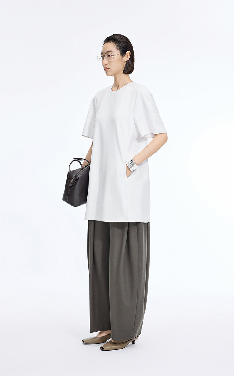 Dress / JNBY Lyocell Blend A-Line Short Sleeve Dress Ecru-1