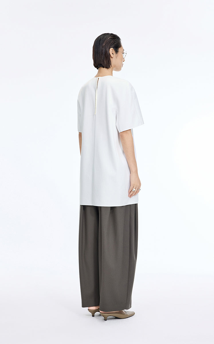 Dress / JNBY Lyocell Blend A-Line Short Sleeve Dress Ecru-1