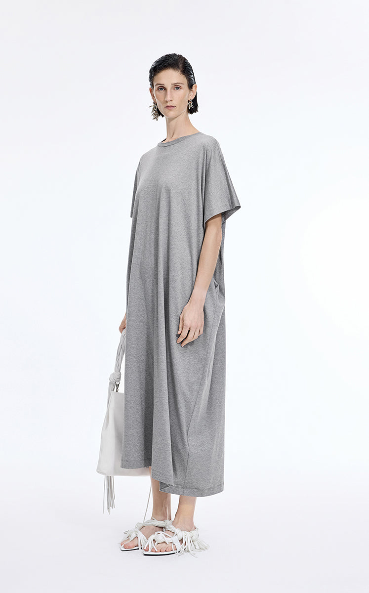 Dress / JNBY Mercerized Cotton Short Sleeve Maxi Dress Mid Grey Marl-1