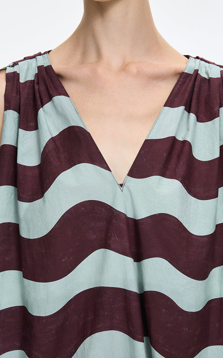 Dress / JNBY Pop Stripe Sleeveless Dress Olive Brown-2