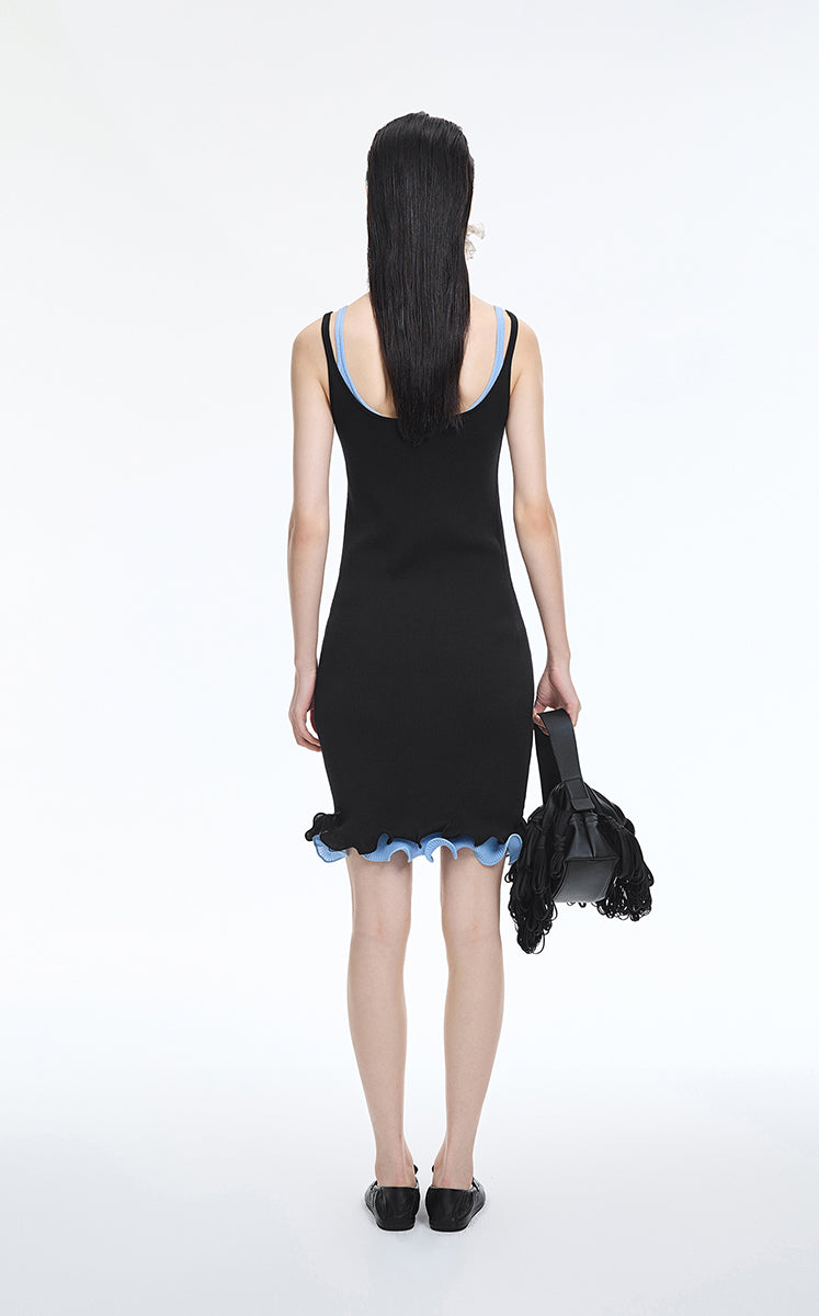 Dress / JNBY Ribbed Knit Strappy Slim Mini Dress Black-1