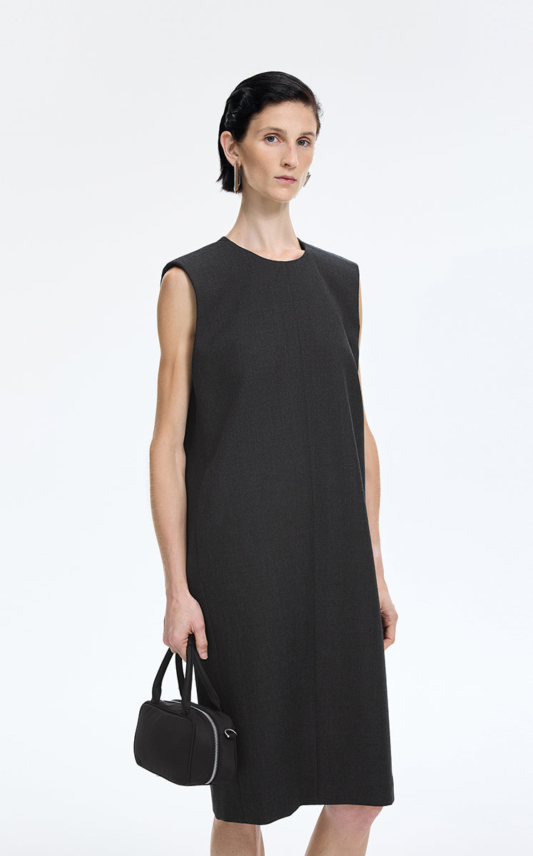 Dress / JNBY Round-Veck Sleeveless Shift Dress Dark Grey Marl-2
