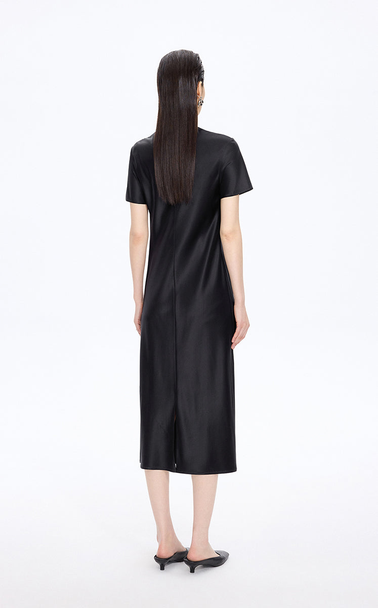 Dress / JNBY Silk Satin A-Line Short Sleeve Dress Black-2
