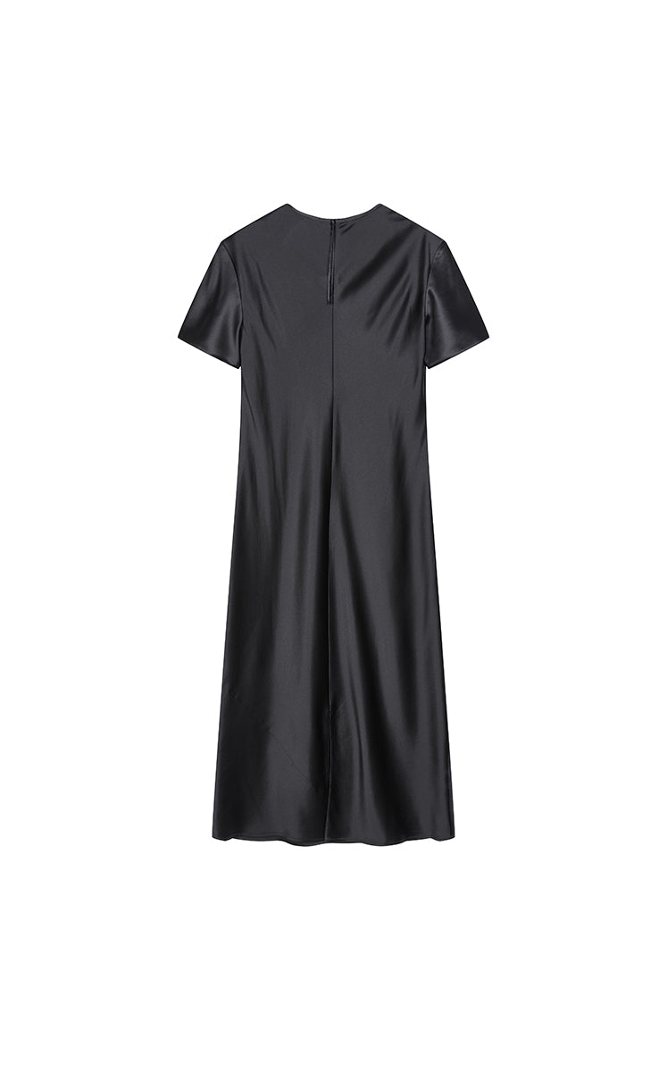 Dress / JNBY Silk Satin A-Line Short Sleeve Dress Black-2