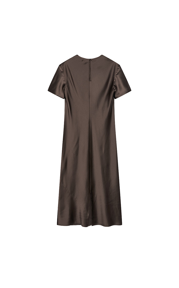 Dress / JNBY Silk Satin A-Line Short Sleeve Dress Dark Brown-1
