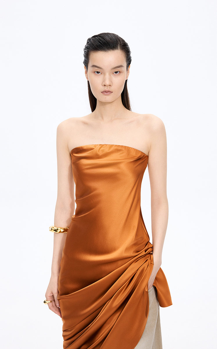 Dress / JNBY Silk Strapless Maxi Dress Burnt Orange-1